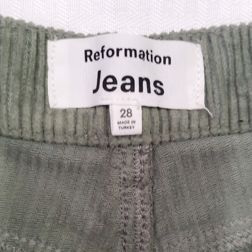 Reformation Cynthia Highrise Button Fly Green Straight Leg Jeans - Picture 3 of 12